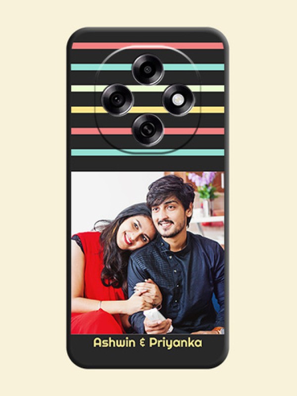 Color Stripes with Photo and Text on Photo On Space Black Custom Soft Matte Mobile Back Cover - Oppo F31 Pro 5G