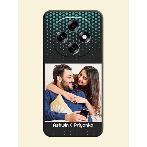 Faded Dots with Grunge Photo Frame and Text On Space Black Custom Soft Matte Mobile Back Cover - Oppo F31 Pro 5G Faded Dots with Grunge Photo Frame and Text On Space Black Custom Soft Matte Mobile Back Cover - Oppo F31 Pro 5G