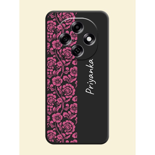 Pink Floral Pattern Design With Custom Text On Space Black Custom Soft Matte Mobile Back Cover - Oppo F31 Pro 5G Pink Floral Pattern Design With Custom Text On Space Black Custom Soft Matte Mobile Back Cover - Oppo F31 Pro 5G