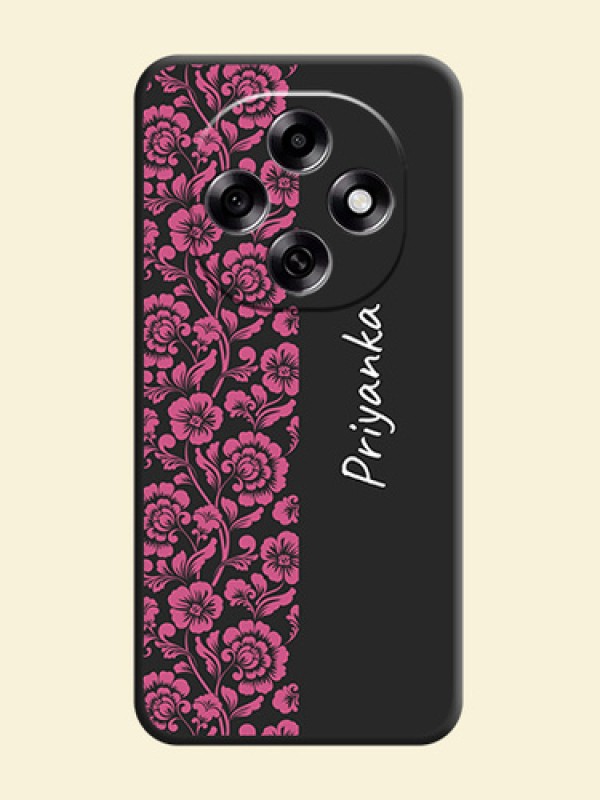 Pink Floral Pattern Design With Custom Text On Space Black Custom Soft Matte Mobile Back Cover - Oppo F31 Pro 5G