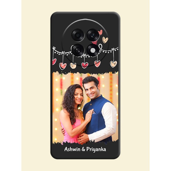 Pink Love Hangings with Name On Space Black Custom Soft Matte Mobile Back Cover - Oppo F31 Pro Plus 5G Pink Love Hangings with Name On Space Black Custom Soft Matte Mobile Back Cover - Oppo F31 Pro Plus 5G