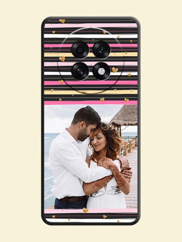 Multicolor Lines and Golden Love Symbols Design on Photo On Space Black Custom Soft Matte Mobile Back Cover - Oppo F31 Pro Plus 5G