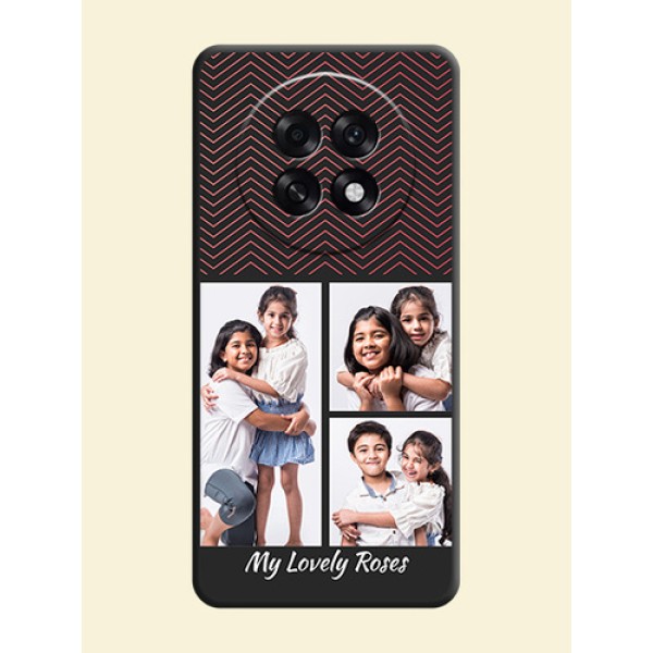 Wave Pattern with 3 Image Holder On Space Black Custom Soft Matte Mobile Back Cover - Oppo F31 Pro Plus 5G Wave Pattern with 3 Image Holder On Space Black Custom Soft Matte Mobile Back Cover - Oppo F31 Pro Plus 5G