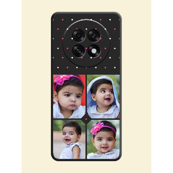 Multicolor Dotted Pattern with 4 Image Holder On Space Black Custom Soft Matte Mobile Back Cover - Oppo F31 Pro Plus 5G Multicolor Dotted Pattern with 4 Image Holder On Space Black Custom Soft Matte Mobile Back Cover - Oppo F31 Pro Plus 5G