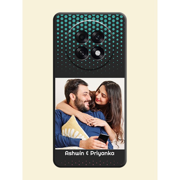 Faded Dots with Grunge Photo Frame and Text On Space Black Custom Soft Matte Mobile Back Cover - Oppo F31 Pro Plus 5G Faded Dots with Grunge Photo Frame and Text On Space Black Custom Soft Matte Mobile Back Cover - Oppo F31 Pro Plus 5G