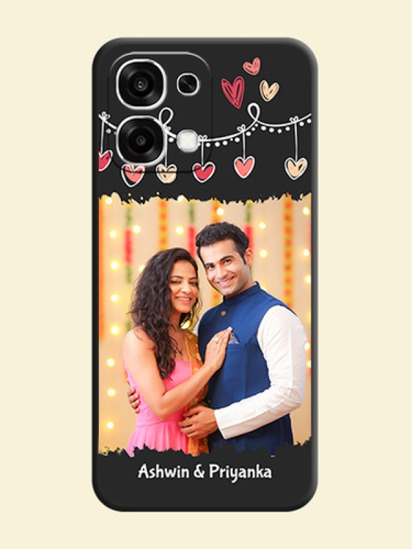Pink Love Hangings with Name On Space Black Custom Soft Matte Mobile Back Cover - Oppo F33 5G