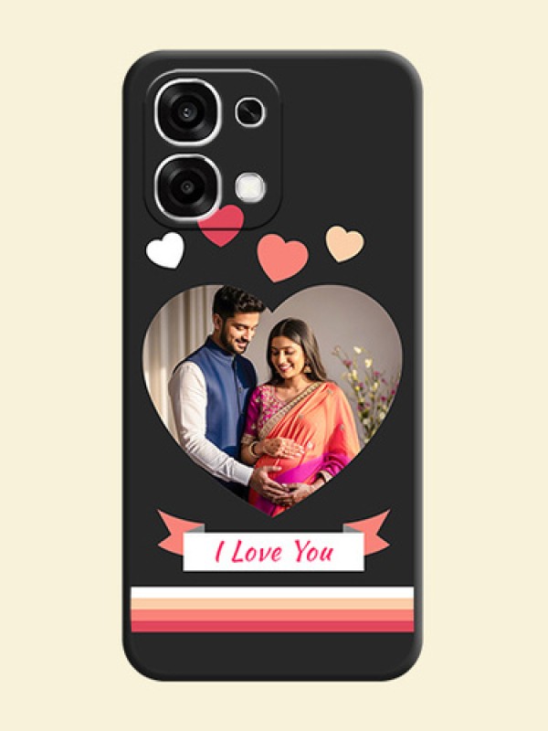 Love Shaped Photo with Colorful Stripes On Space Black Custom Soft Matte Mobile Back Cover - Oppo F33 5G
