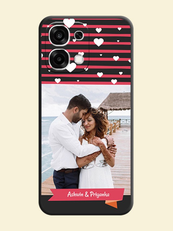 White Color Love Symbols with Pink Lines Pattern On Space Black Custom Soft Matte Mobile Back Cover - Oppo F33 5G