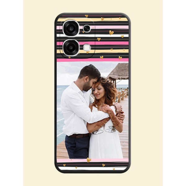 Multicolor Lines and Golden Love Symbols Design on Photo On Space Black Custom Soft Matte Mobile Back Cover - Oppo F33 5G