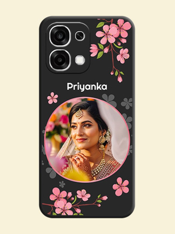 Round Image with Pink Color Floral Design on Photo On Space Black Custom Soft Matte Mobile Back Cover - Oppo F33 5G