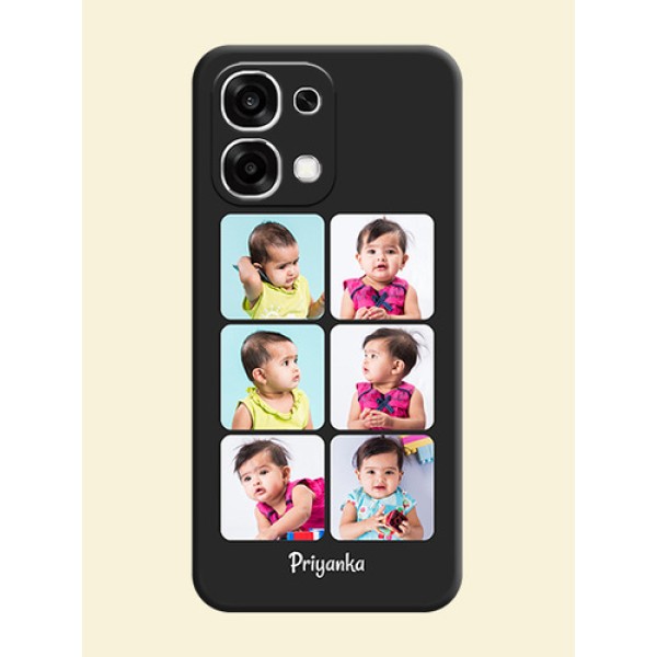 Floral Art with 6 Image Holder on Photo On Space Black Custom Soft Matte Mobile Back Cover - Oppo F33 5G Floral Art with 6 Image Holder on Photo On Space Black Custom Soft Matte Mobile Back Cover - Oppo F33 5G