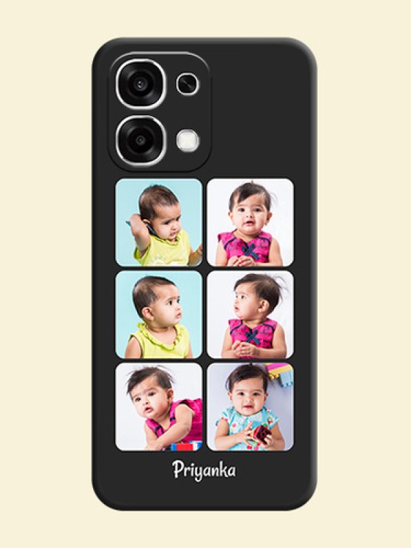 Floral Art with 6 Image Holder on Photo On Space Black Custom Soft Matte Mobile Back Cover - Oppo F33 5G