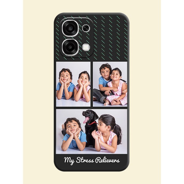 Cross Dotted Pattern with 2 Image Holder On Space Black Custom Soft Matte Mobile Back Cover - Oppo F33 5G Cross Dotted Pattern with 2 Image Holder On Space Black Custom Soft Matte Mobile Back Cover - Oppo F33 5G