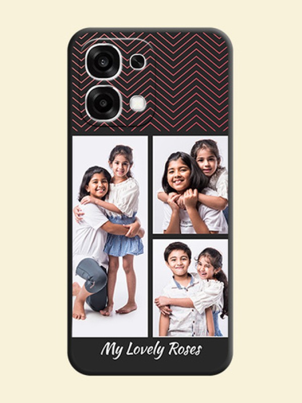 Wave Pattern with 3 Image Holder On Space Black Custom Soft Matte Mobile Back Cover - Oppo F33 5G