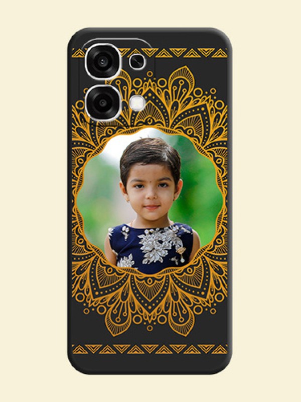 Round Image with Floral Design On Space Black Custom Soft Matte Mobile Back Cover - Oppo F33 5G