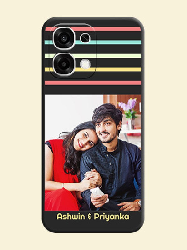 Color Stripes with Photo and Text on Photo On Space Black Custom Soft Matte Mobile Back Cover - Oppo F33 5G