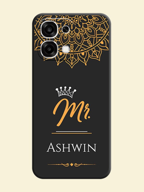 Mr Name with Floral Design On Space Black Custom Soft Matte Mobile Back Cover - Oppo F33 5G