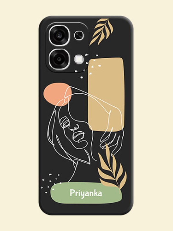 Custom Text With Line Art Of Women & Leaves Design On Space Black Custom Soft Matte Mobile Back Cover - Oppo F33 5G