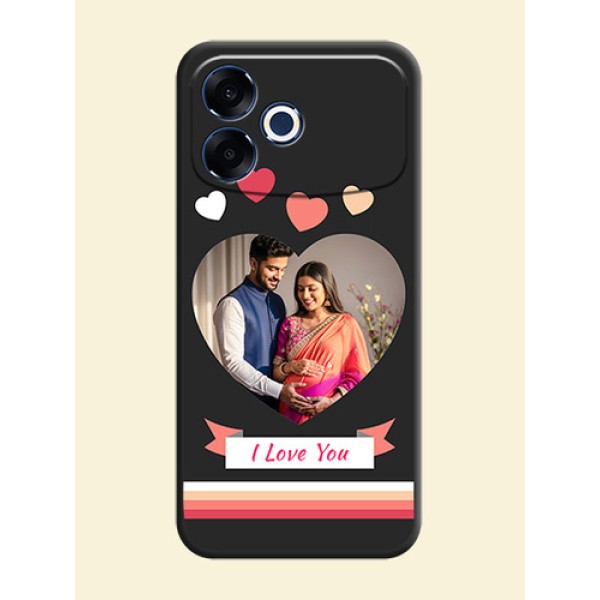 Love Shaped Photo with Colorful Stripes On Space Black Custom Soft Matte Mobile Back Cover - Oppo F33 Pro 5G Love Shaped Photo with Colorful Stripes On Space Black Custom Soft Matte Mobile Back Cover - Oppo F33 Pro 5G