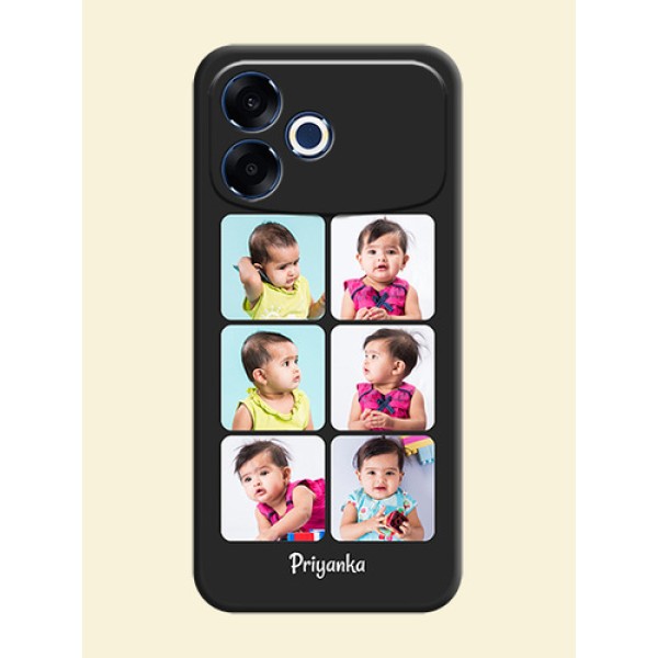Floral Art with 6 Image Holder on Photo On Space Black Custom Soft Matte Mobile Back Cover - Oppo F33 Pro 5G Floral Art with 6 Image Holder on Photo On Space Black Custom Soft Matte Mobile Back Cover - Oppo F33 Pro 5G
