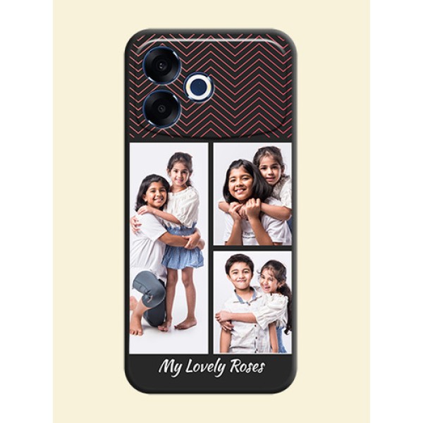Wave Pattern with 3 Image Holder On Space Black Custom Soft Matte Mobile Back Cover - Oppo F33 Pro 5G Wave Pattern with 3 Image Holder On Space Black Custom Soft Matte Mobile Back Cover - Oppo F33 Pro 5G