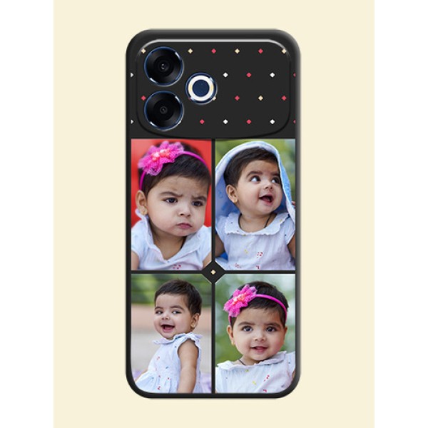 Multicolor Dotted Pattern with 4 Image Holder On Space Black Custom Soft Matte Mobile Back Cover - Oppo F33 Pro 5G Multicolor Dotted Pattern with 4 Image Holder On Space Black Custom Soft Matte Mobile Back Cover - Oppo F33 Pro 5G