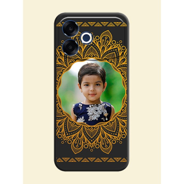 Round Image with Floral Design On Space Black Custom Soft Matte Mobile Back Cover - Oppo F33 Pro 5G Round Image with Floral Design On Space Black Custom Soft Matte Mobile Back Cover - Oppo F33 Pro 5G