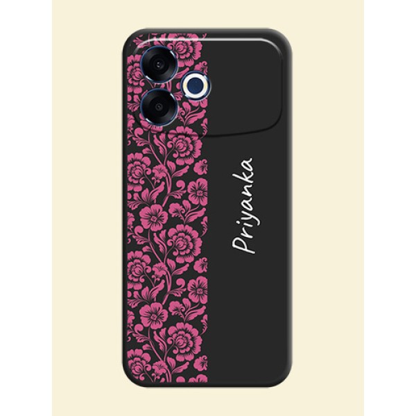 Pink Floral Pattern Design With Custom Text On Space Black Custom Soft Matte Mobile Back Cover - Oppo F33 Pro 5G Pink Floral Pattern Design With Custom Text On Space Black Custom Soft Matte Mobile Back Cover - Oppo F33 Pro 5G