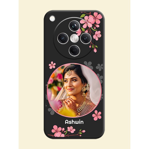 Round Image with Pink Color Floral Design on Photo On Space Black Custom Soft Matte Mobile Back Cover - Oppo Find X8 5G