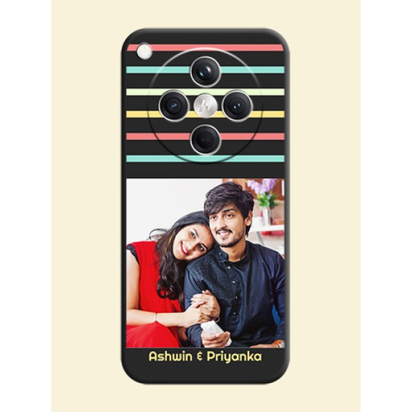 Color Stripes with Photo and Text on Photo On Space Black Custom Soft Matte Mobile Back Cover - Oppo Find X8 5G Color Stripes with Photo and Text on Photo On Space Black Custom Soft Matte Mobile Back Cover - Oppo Find X8 5G