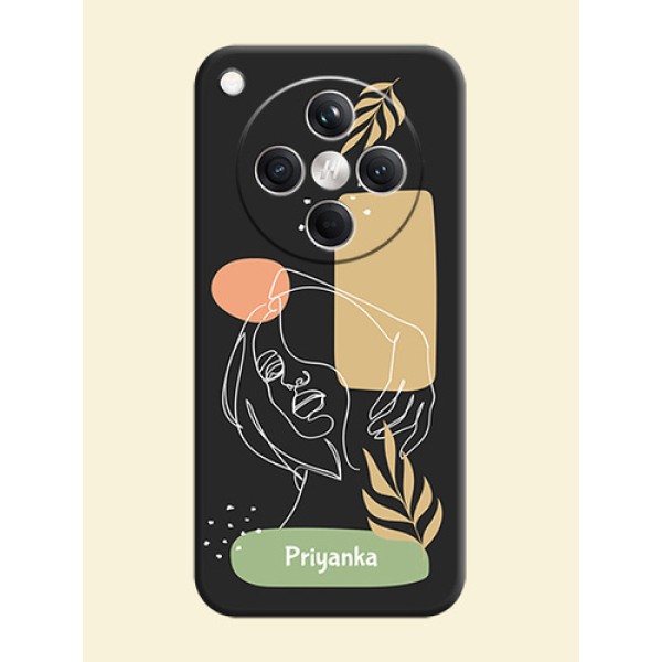 Custom Text With Line Art Of Women & Leaves Design On Space Black Custom Soft Matte Mobile Back Cover - Oppo Find X8 5G