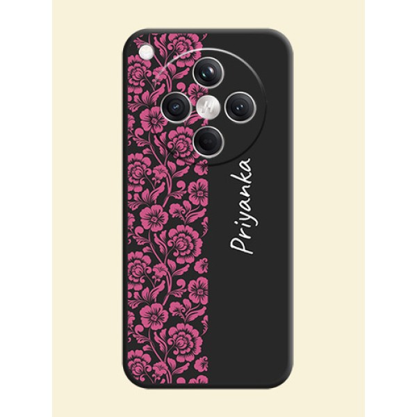 Pink Floral Pattern Design With Custom Text On Space Black Custom Soft Matte Mobile Back Cover - Oppo Find X8 5G Pink Floral Pattern Design With Custom Text On Space Black Custom Soft Matte Mobile Back Cover - Oppo Find X8 5G