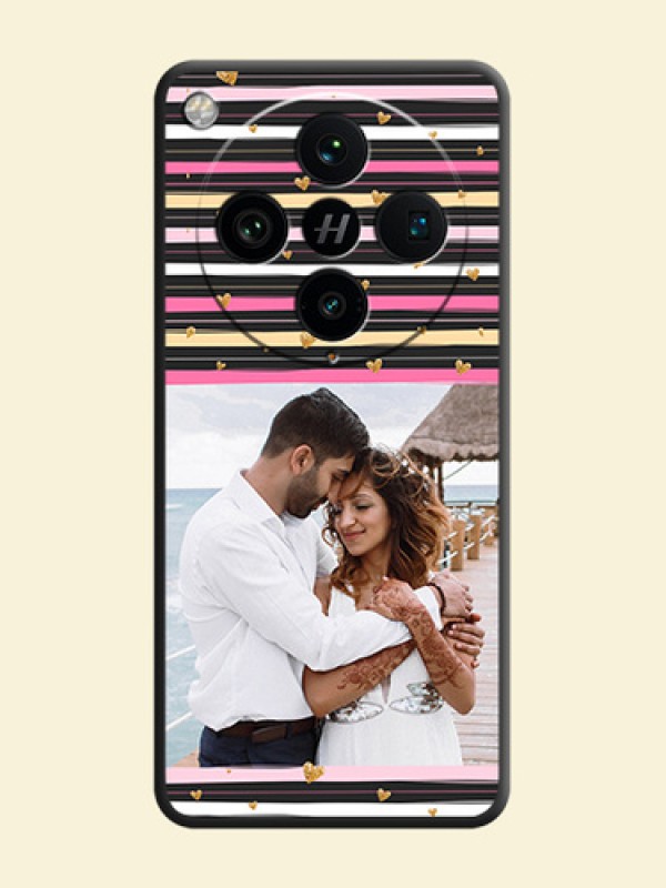 Multicolor Lines and Golden Love Symbols Design on Photo On Space Black Custom Soft Matte Mobile Back Cover - Oppo Find X8 Pro 5G