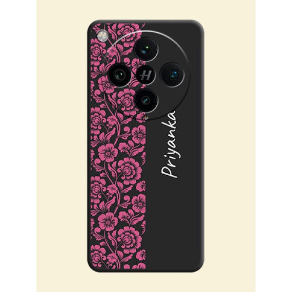 Pink Floral Pattern Design With Custom Text On Space Black Custom Soft Matte Mobile Back Cover - Oppo Find X8 Pro 5G Pink Floral Pattern Design With Custom Text On Space Black Custom Soft Matte Mobile Back Cover - Oppo Find X8 Pro 5G