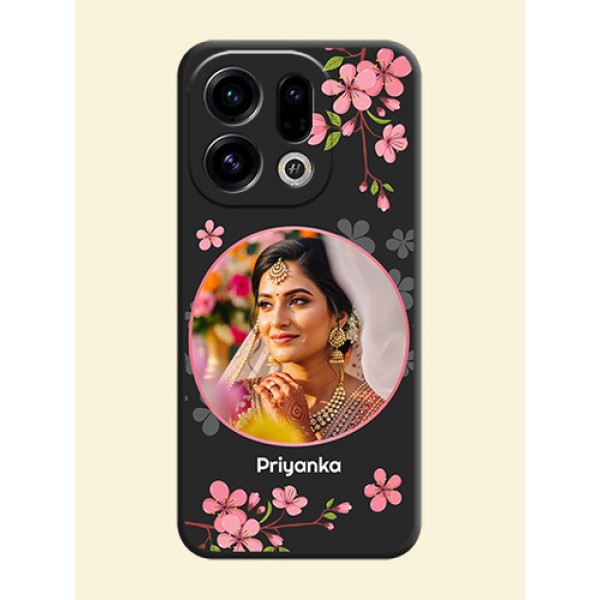 Round Image with Pink Color Floral Design on Photo On Space Black Custom Soft Matte Mobile Back Cover - Oppo Find X9 5G