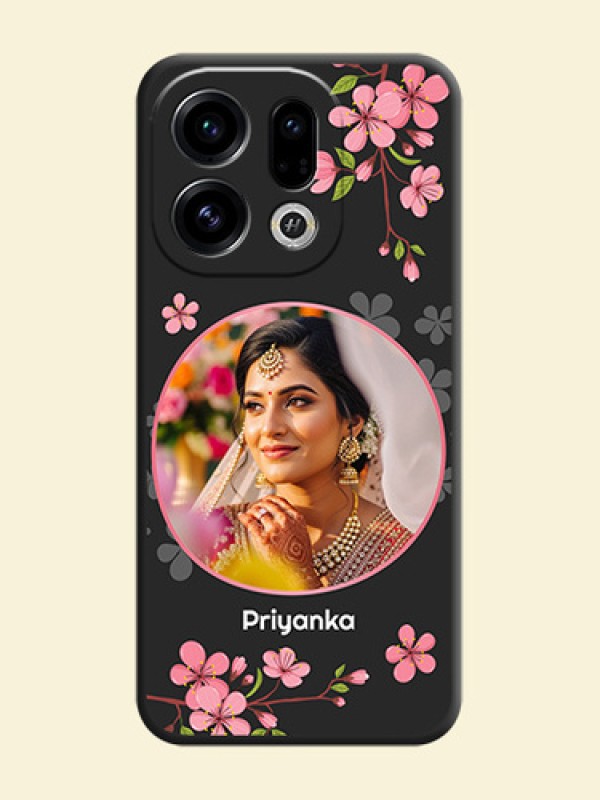 Round Image with Pink Color Floral Design on Photo On Space Black Custom Soft Matte Mobile Back Cover - Oppo Find X9 5G