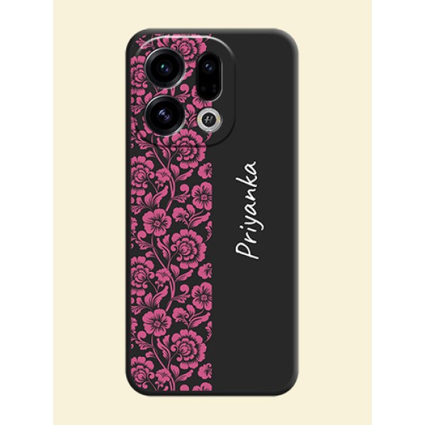 Pink Floral Pattern Design With Custom Text On Space Black Custom Soft Matte Mobile Back Cover - Oppo Find X9 5G Pink Floral Pattern Design With Custom Text On Space Black Custom Soft Matte Mobile Back Cover - Oppo Find X9 5G