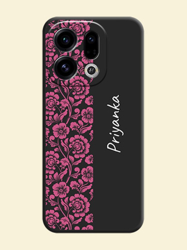 Pink Floral Pattern Design With Custom Text On Space Black Custom Soft Matte Mobile Back Cover - Oppo Find X9 5G