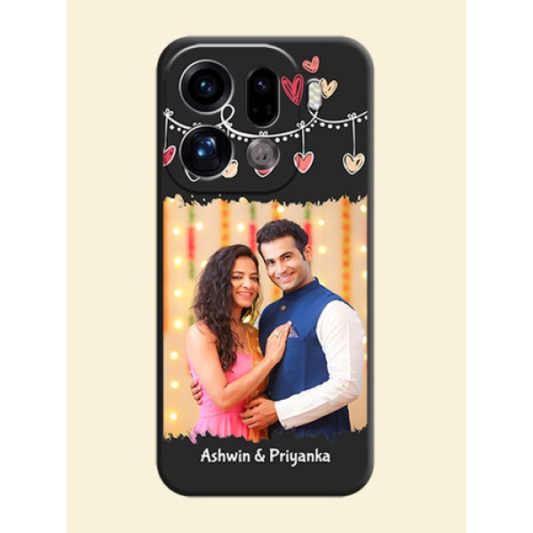 Pink Love Hangings with Name On Space Black Custom Soft Matte Mobile Back Cover - Oppo Find X9 Pro 5G Pink Love Hangings with Name On Space Black Custom Soft Matte Mobile Back Cover - Oppo Find X9 Pro 5G