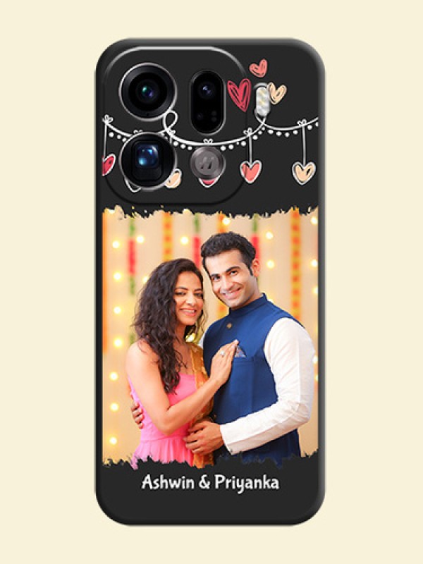 Pink Love Hangings with Name On Space Black Custom Soft Matte Mobile Back Cover - Oppo Find X9 Pro 5G