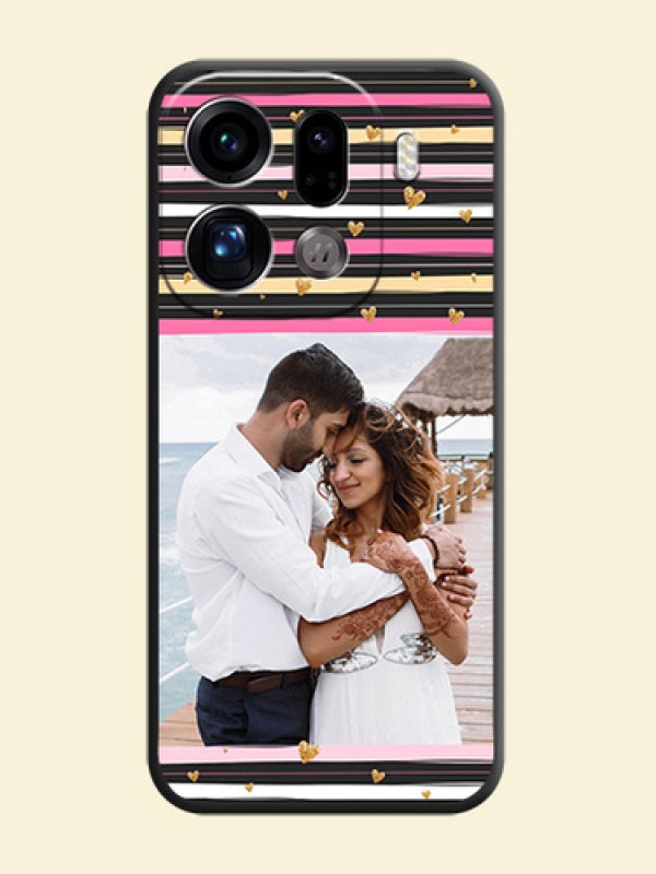 Multicolor Lines and Golden Love Symbols Design on Photo On Space Black Custom Soft Matte Mobile Back Cover - Oppo Find X9 Pro 5G