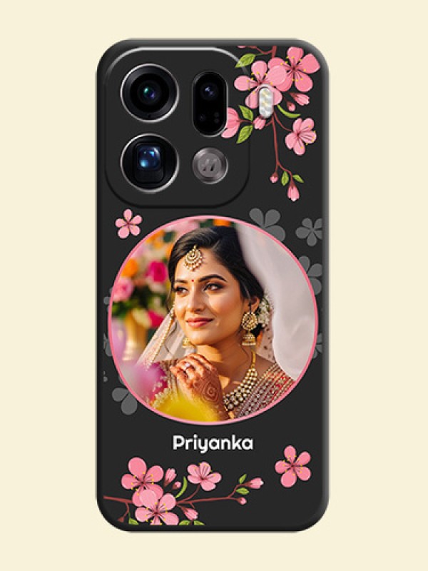 Round Image with Pink Color Floral Design on Photo On Space Black Custom Soft Matte Mobile Back Cover - Oppo Find X9 Pro 5G