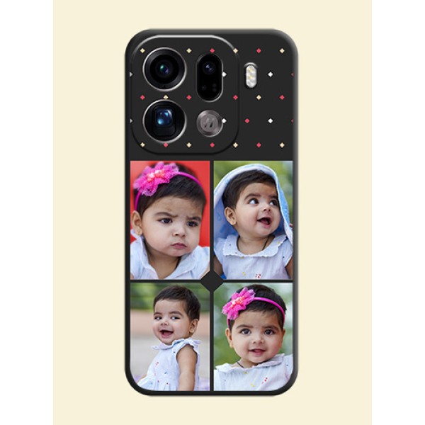 Multicolor Dotted Pattern with 4 Image Holder On Space Black Custom Soft Matte Mobile Back Cover - Oppo Find X9 Pro 5G Multicolor Dotted Pattern with 4 Image Holder On Space Black Custom Soft Matte Mobile Back Cover - Oppo Find X9 Pro 5G