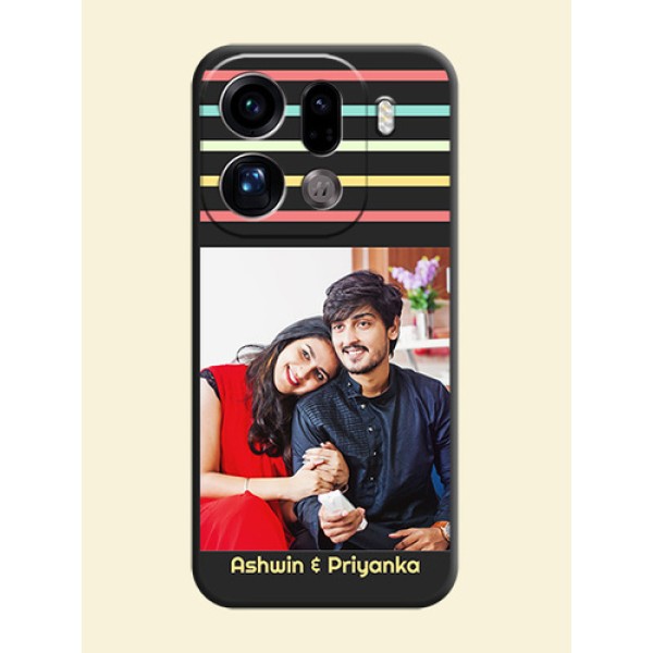 Color Stripes with Photo and Text on Photo On Space Black Custom Soft Matte Mobile Back Cover - Oppo Find X9 Pro 5G Color Stripes with Photo and Text on Photo On Space Black Custom Soft Matte Mobile Back Cover - Oppo Find X9 Pro 5G