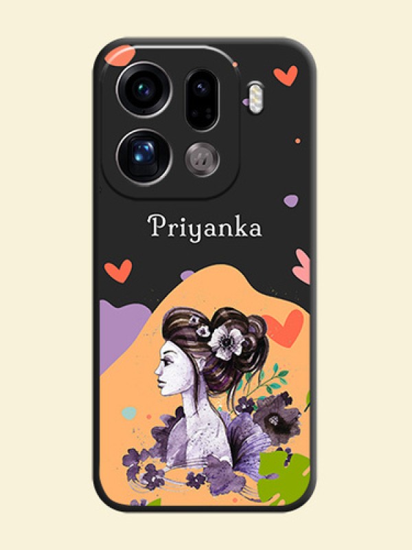Namecase For Her With Fancy Lady Image On Space Black Custom Soft Matte Mobile Back Cover - Oppo Find X9 Pro 5G