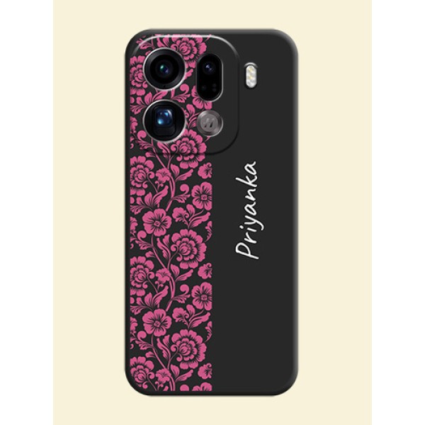 Pink Floral Pattern Design With Custom Text On Space Black Custom Soft Matte Mobile Back Cover - Oppo Find X9 Pro 5G Pink Floral Pattern Design With Custom Text On Space Black Custom Soft Matte Mobile Back Cover - Oppo Find X9 Pro 5G