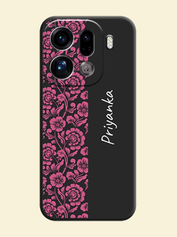 Pink Floral Pattern Design With Custom Text On Space Black Custom Soft Matte Mobile Back Cover - Oppo Find X9 Pro 5G