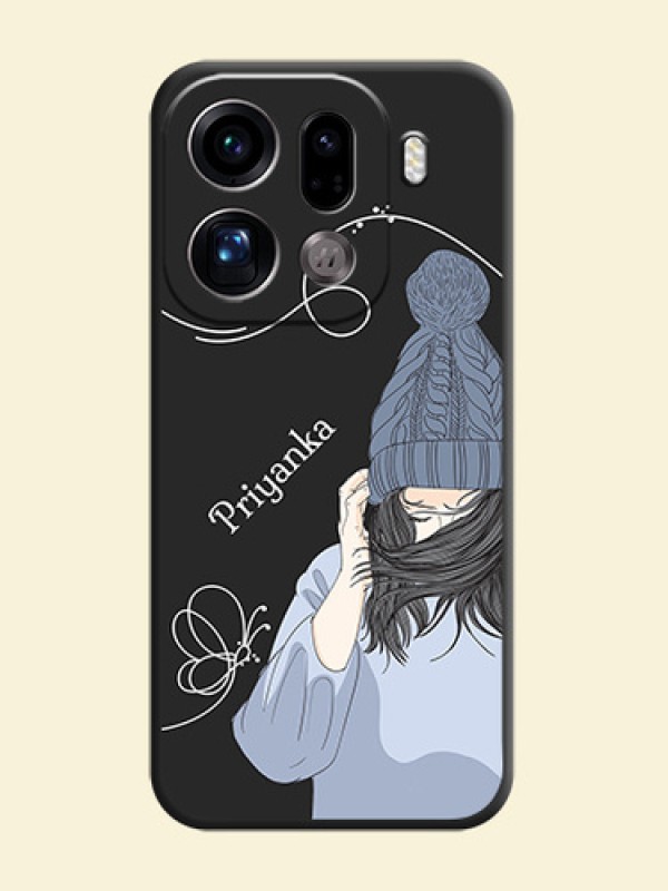Girl With Blue Winter Outfiit Custom Text Design On Space Black Custom Soft Matte Mobile Back Cover - Oppo Find X9 Pro 5G