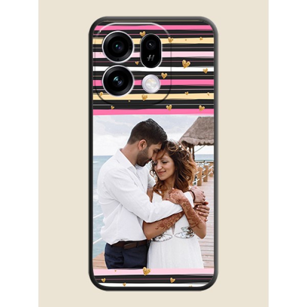 Multicolor Lines and Golden Love Symbols Design on Photo On Space Black Custom Soft Matte Mobile Back Cover - Oppo Find X9s 5G