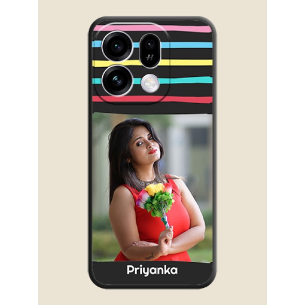 Multicolor Lines with Image On Space Black Custom Soft Matte Mobile Back Cover - Oppo Find X9s 5G Multicolor Lines with Image On Space Black Custom Soft Matte Mobile Back Cover - Oppo Find X9s 5G